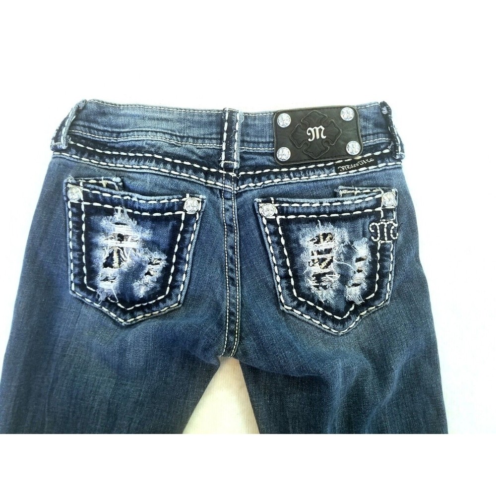 Miss Me Distressed Pocket Mid Rise Bootcut Jeans 24 x 31 Style JE5152B2L